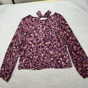 Cabi Women's Medium Long Sleeve Pink Kaleidoscope Blouse Lightweight Geometric